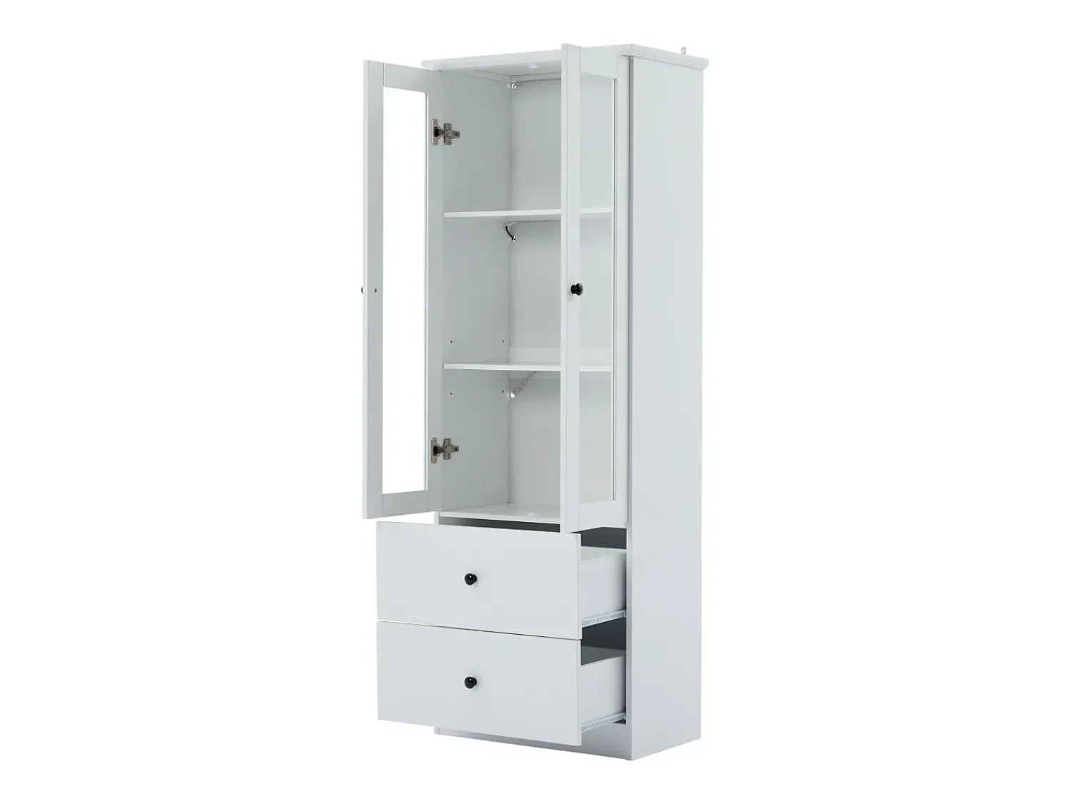 Vitrina*Hauss Spole Vitrine com iluminação LED de 16 cores, 2 gavetas e 2 portas de vidro - Branco