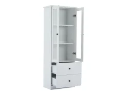 Vitrina*Hauss Spole Vitrine com iluminação LED de 16 cores, 2 gavetas e 2 portas de vidro - Branco