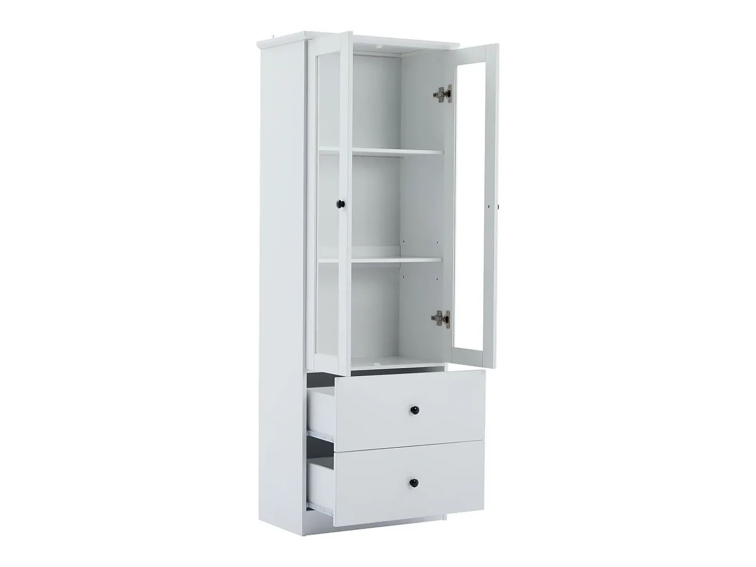 Vitrina*Hauss Spole Vitrine com iluminação LED de 16 cores, 2 gavetas e 2 portas de vidro - Branco