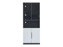 Hauss Spole Vitrine com iluminação LED, 2 portas de vidro e 2 portas de madeira - e preto^ Vitrina