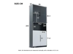 Hauss Spole Vitrine com iluminação LED, 2 portas de vidro e 2 portas de madeira - e preto^ Vitrina