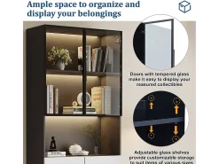 DripeX Vitrine com LED - 4 Portas + 1 Nicho - Anti-Queda - Cor e Brilho Ajustável 80x30x200cm^ Vitrina