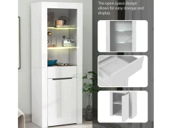 Vitrina|ModernLuxe Vitrine com LED - A 165cm - grande espaço de arrumação - Branco