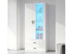 Outlet Hauss Spole Vitrine com luzes LED de 16 cores, 2 gavetas e 2 portas, branca. Branco