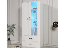 Outlet Hauss Spole Vitrine com luzes LED de 16 cores, 2 gavetas e 2 portas, branca. Branco