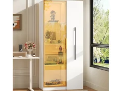 Clearance Merax Vitrine com porta de vidro e LEDs - 70 x 40 x 160 cm - com prateleira lateral deslizante - MDF - branca Branco