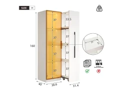 Clearance Merax Vitrine com porta de vidro e LEDs - 70 x 40 x 160 cm - com prateleira lateral deslizante - MDF - branca Branco