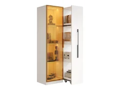 Clearance Merax Vitrine com porta de vidro e LEDs - 70 x 40 x 160 cm - com prateleira lateral deslizante - MDF - branca Branco