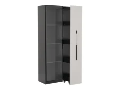 Hot Merax Vitrine com porta de vidro e LEDs - 70 x 40 x 160 cm - com prateleira lateral deslizante - MDF - e branco Preto