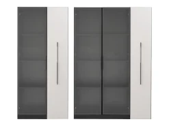Hot Merax Vitrine com porta de vidro e LEDs - 70 x 40 x 160 cm - com prateleira lateral deslizante - MDF - e branco Preto