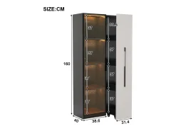 Hot Merax Vitrine com porta de vidro e LEDs - 70 x 40 x 160 cm - com prateleira lateral deslizante - MDF - e branco Preto
