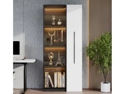 Hot Merax Vitrine com porta de vidro e LEDs - 70 x 40 x 160 cm - com prateleira lateral deslizante - MDF - e branco Preto