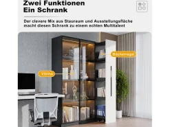 Online Merax Vitrine com porta de vidro - 110,5 x 35 x 160 cm - com LEDs + gaveta lateral - MDF - preto + Branco