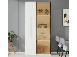 Vitrina*Merax Vitrine com porta de vidro - 70 x 40 x 160 cm - com LEDs + gaveta lateral - MDF - Branco