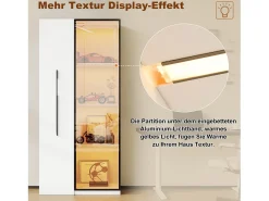 Vitrina*Merax Vitrine com porta de vidro - 70 x 40 x 160 cm - com LEDs + gaveta lateral - MDF - Branco