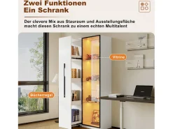 Vitrina*Merax Vitrine com porta de vidro - 70 x 40 x 160 cm - com LEDs + gaveta lateral - MDF - Branco