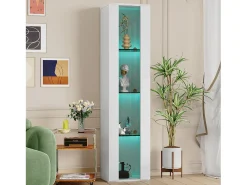 Hauss Spole Vitrine com porta em acrílico e iluminação LED - prateleiras em vidro - 40 x 29 x 170 cm^ Vitrina