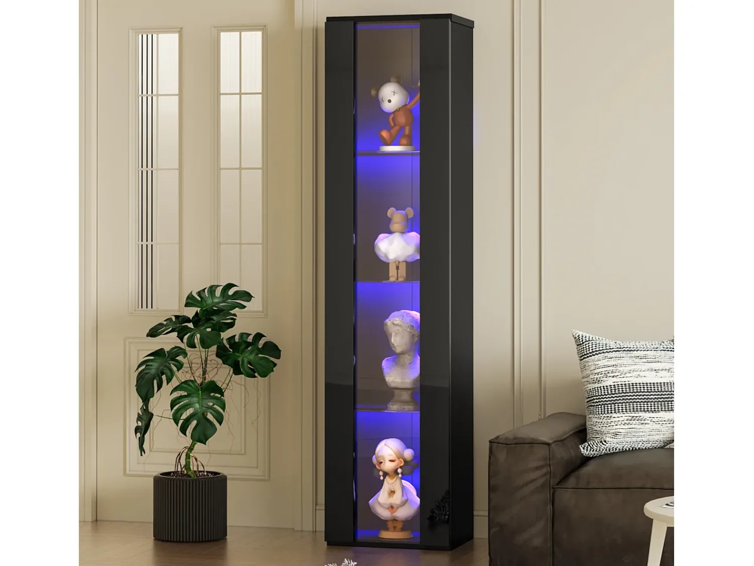 Hauss Spole Vitrine com porta em acrílico e iluminação LED - prateleiras em vidro - 40 x 29 x 170 cm^ Vitrina
