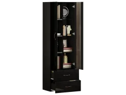 Vitrina*Merax Vitrine com porta transparente - 60 x 35 x 182,5 cm - com LEDs + 2 portas + 2 gavetas - aglomerado - Preto