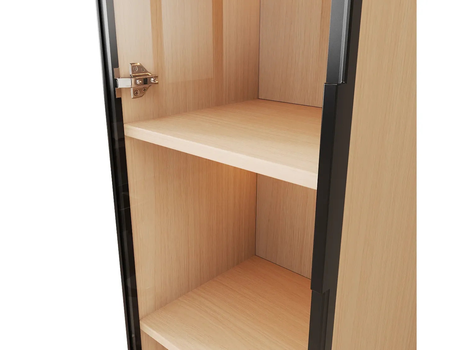 Vitrina|ModernLuxe Vitrine con porta de vidro 40x40x165 cm - Iluminação LED - 1 porta de vidro temperado - Folheado de carvalho - MDF - Natural Natural claro