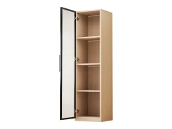Vitrina|ModernLuxe Vitrine con porta de vidro 40x40x165 cm - Iluminação LED - 1 porta de vidro temperado - Folheado de carvalho - MDF - Natural Natural claro