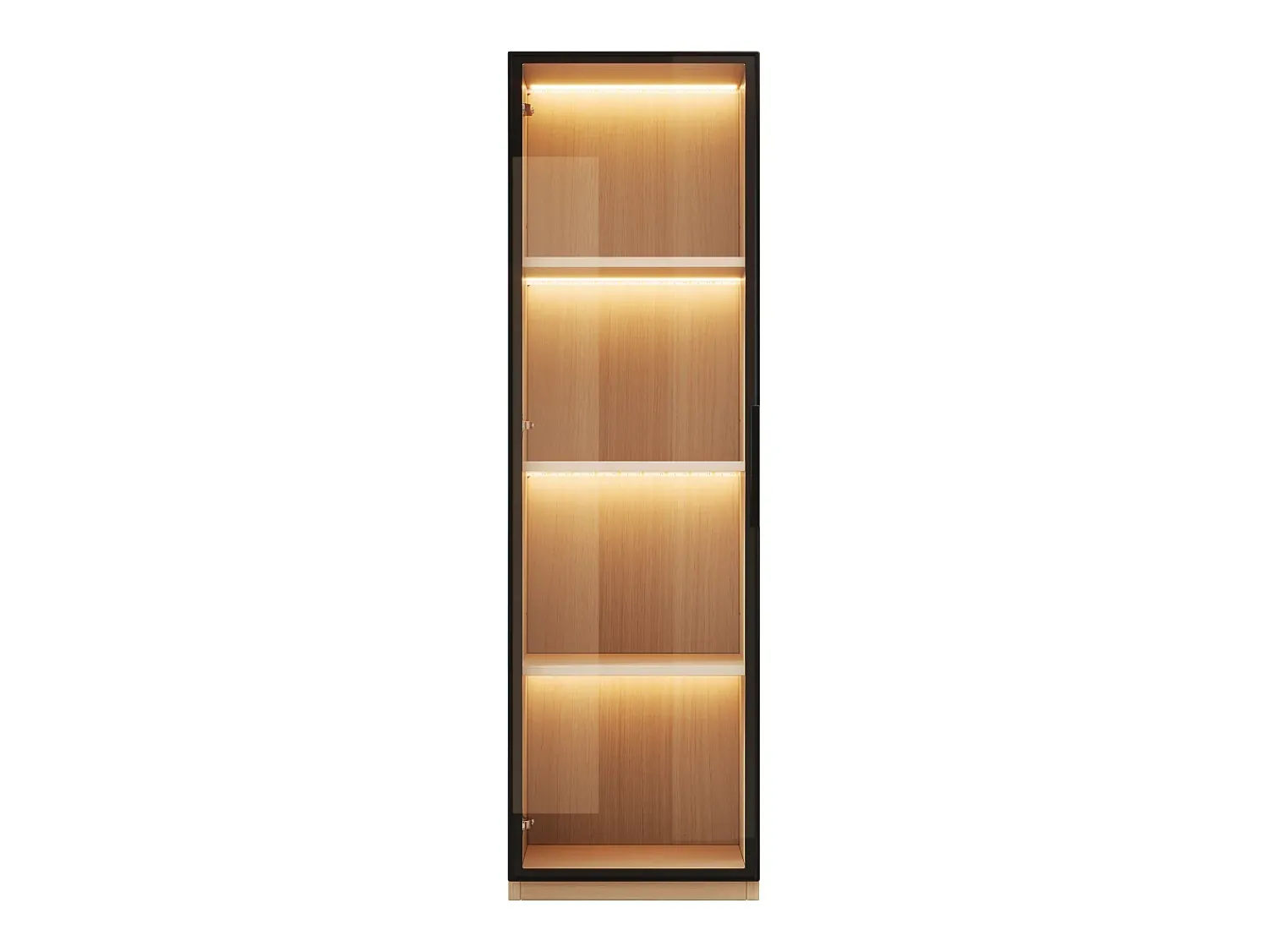 Vitrina|ModernLuxe Vitrine con porta de vidro 40x40x165 cm - Iluminação LED - 1 porta de vidro temperado - Folheado de carvalho - MDF - Natural Natural claro