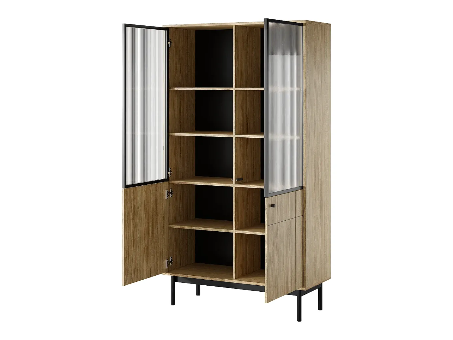 Vitrina| Vitrine: cor: carvalho linea, pés pretos, 103,5 x 184,6 x 39 cm Castanho