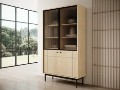 Vitrina| Vitrine: cor: carvalho linea, pés pretos, 103,5 x 184,6 x 39 cm Castanho