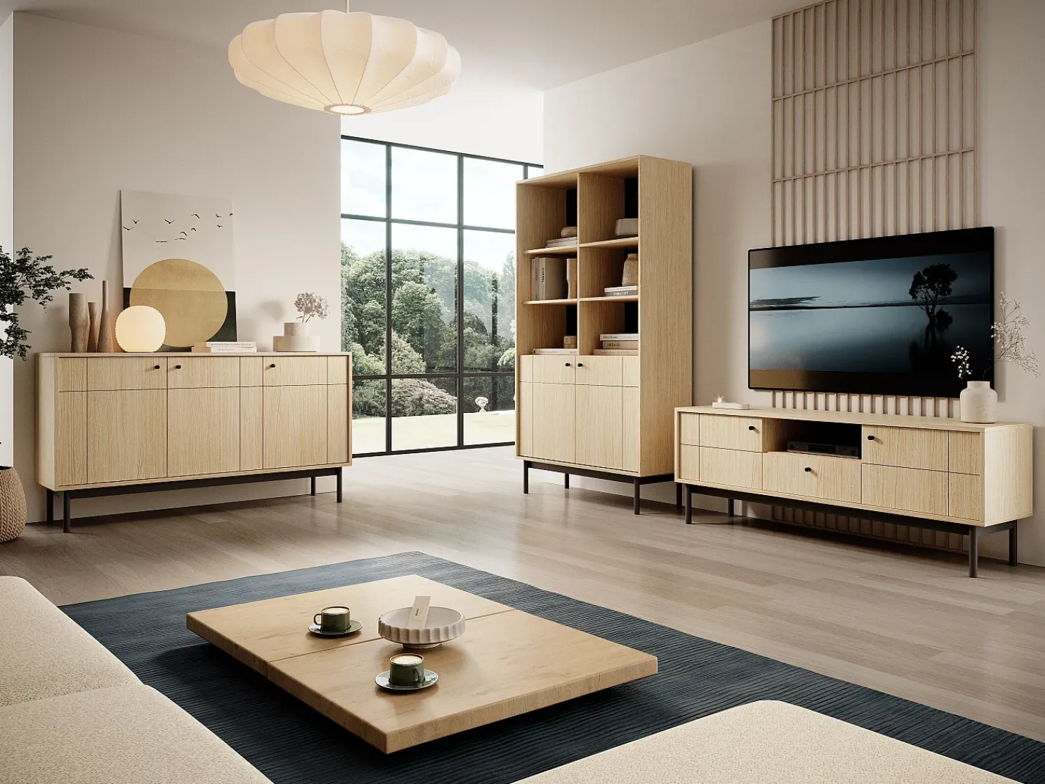 Vitrina| Vitrine: cor: carvalho linea, pés pretos, 103,5 x 184,6 x 39 cm Castanho