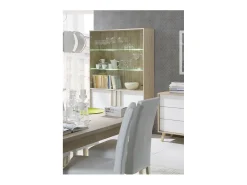 Outlet Meublorama Vitrine, cristaleira, armário para pratas MALMO modelo grande + LED. Móvel estilo ESCANDINAVO ideal para sua sala de jantar. Castanho