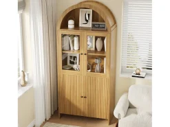 Vitrina*ModernLuxe Vitrine curva 78x40x176 cm - 4 portas - Vitrine de vidro - Painéis de partículas - Natural Natural claro