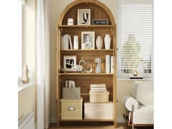 Vitrina*ModernLuxe Vitrine curva 78x40x176 cm - 4 portas - Vitrine de vidro - Painéis de partículas - Natural Natural claro