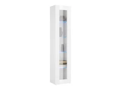 Vitrina|Dmora Vitrine Dcomi, Aparador com prateleiras de vidro, Móveis de sala multiuso com luz LED, 100% Fabricado na Itália, 40x30h180 cm, brilhante Branco