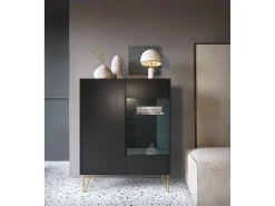 Vitrina* Vitrine de 2 portas em laminado com vidro 97x122 cm Preto