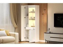 Online Merax Vitrine de alto brilho - 70 x 35 x 180 cm - com 1 gaveta + 2 portas + LEDs - aglomerado - Branco