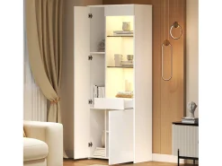 Online Merax Vitrine de alto brilho - 70 x 35 x 180 cm - com 1 gaveta + 2 portas + LEDs - aglomerado - Branco