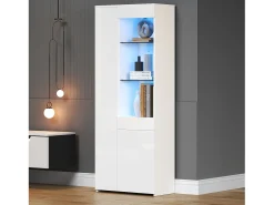 Online Merax Vitrine de alto brilho - 70 x 35 x 180 cm - com 1 gaveta + 2 portas + LEDs - aglomerado - Branco