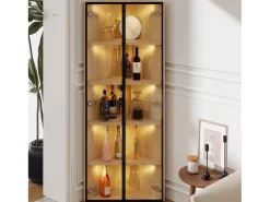 Vitrina*ModernLuxe Vitrine de canto 62×35×160 cm - com iluminação LED - 2 portas de vidro - natural Natural claro