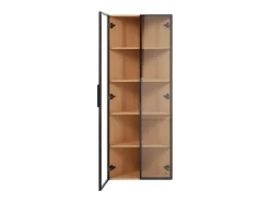 Vitrina|Merax Vitrine de canto com porta - 62 x 35 x 160 cm - com LEDs - vidro temperado - MDF - luz natural Natural claro