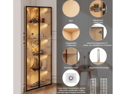 Vitrina|Merax Vitrine de canto com porta - 62 x 35 x 160 cm - com LEDs - vidro temperado - MDF - luz natural Natural claro