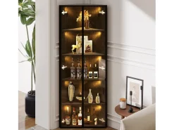 Vitrina*Merax Vitrine de canto em vidro temperado - 62 x 35 x 160 cm - com LEDs + tampa à prova de poeira + 2 portas - MDF + vidro - preta Preto