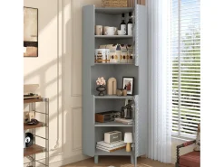 Vitrina|Merax Vitrine de canto laqueada - 63,5 x 45 x 157,5 cm - com LEDs + 2 portas + prateleira - MDF - cinza Cinzento