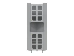 Vitrina|Merax Vitrine de canto laqueada - 63,5 x 45 x 157,5 cm - com LEDs + 2 portas + prateleira - MDF - cinza Cinzento