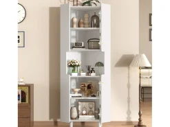 Outlet Merax Vitrine de canto laqueada - 63,5 x 45 x 157,5 cm - com LEDs + 2 portas + prateleira - MDF - branca Branco