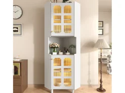 Outlet Merax Vitrine de canto laqueada - 63,5 x 45 x 157,5 cm - com LEDs + 2 portas + prateleira - MDF - branca Branco