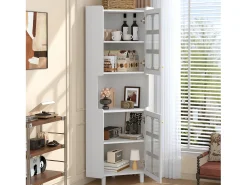 Outlet Merax Vitrine de canto laqueada - 63,5 x 45 x 157,5 cm - com LEDs + 2 portas + prateleira - MDF - branca Branco