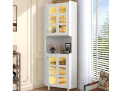 Outlet Merax Vitrine de canto laqueada - 63,5 x 45 x 157,5 cm - com LEDs + 2 portas + prateleira - MDF - branca Branco