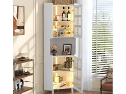 Outlet Merax Vitrine de canto laqueada - 63,5 x 45 x 157,5 cm - com LEDs + 2 portas + prateleira - MDF - branca Branco