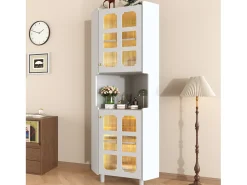 Outlet Merax Vitrine de canto laqueada - 63,5 x 45 x 157,5 cm - com LEDs + 2 portas + prateleira - MDF - branca Branco