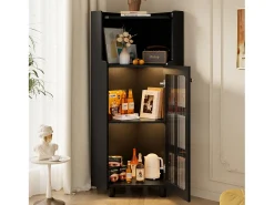 Hauss Spole Vitrine de canto preta - Com iluminação LED e 2 portas de vidro^ Vitrina